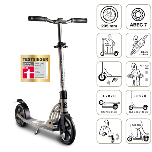 Authentic SIX DEGREES Aluminium Scooter 205 mm grau – Bild 2